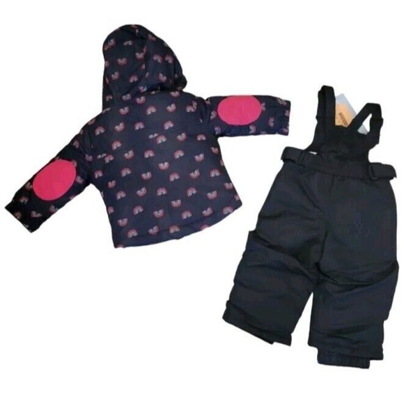 Cat & Jack Hot Pink & Black Rainbow 3 in 1 Jacket Snow Bib Pants set 12mos - Picture 2 of 8